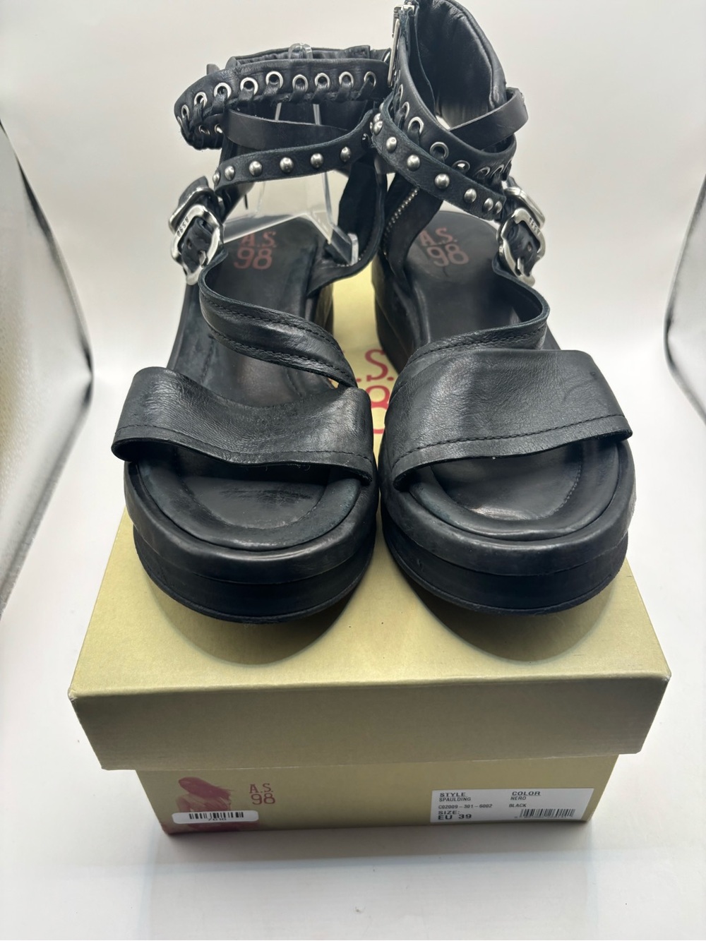A.S.98 Spalding Black Studded Platform Sandals